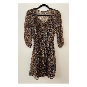 Express XS | Leopard Print Chiffon Dress with Slip